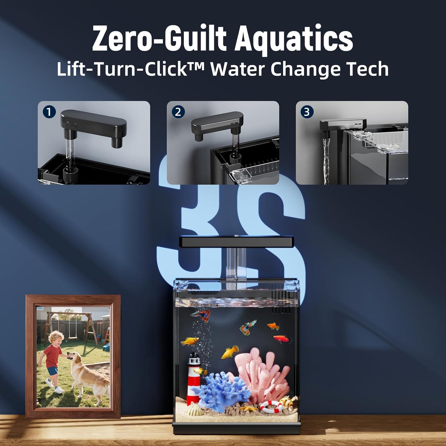 AQUASMITH Betta Fish Tank, 2 Gallon All-in-One Aquarium Kit with Filtration & LED Light, Self-Cleaning Aquarium CE/FCC certified, low MOQ, in stock for global wholesale.