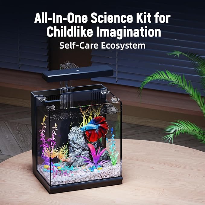 AQUASMITH Betta Fish Tank, 2 Gallon All-in-One Aquarium Kit with Filtration & LED Light, Self-Cleaning Aquarium CE/FCC certified, low MOQ, in stock for global wholesale.