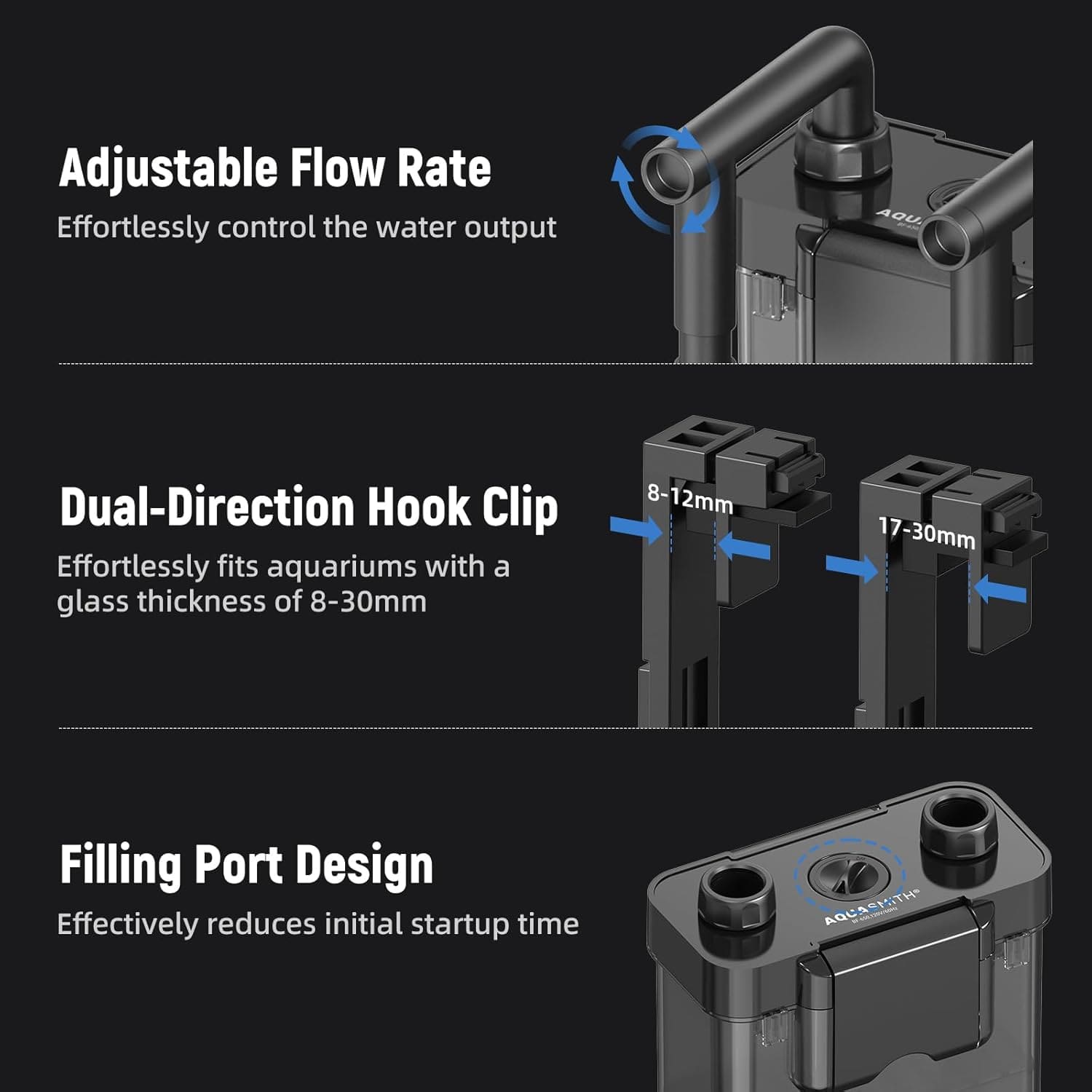 AQUASMITH CLX Series Hang-On-Back Aquarium Filter